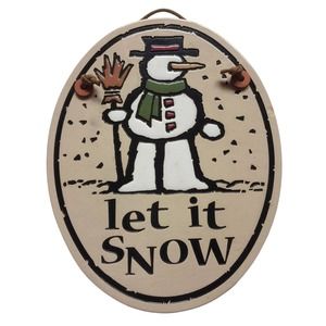 LET IT SNOW Snowman Plaque Wall Hanging Winter Christmas Decor VTG 90s